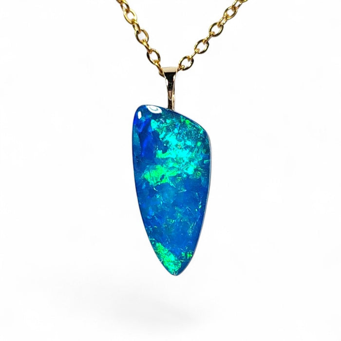 Dague Verte' Genuine Australian Opal Doublet Pendant 14k Gem Gift 0.81g Q51