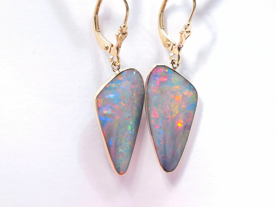 Dos Ranos' Genuine Australian Solid Gold Dangle Opal Earrings 19.5ct O86