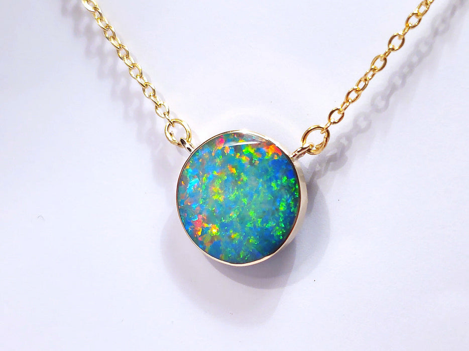 Orb D'Arc' Large Genuine Australian Opal 14k Pendant Necklace 9ct L78