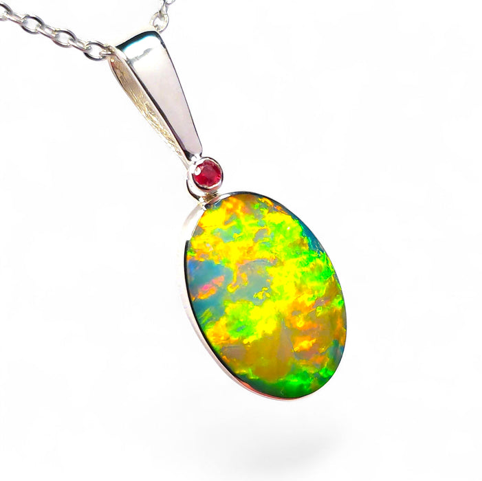 Crimson' Australian Opal & Red Spinel Silver Pendant 12ct O55