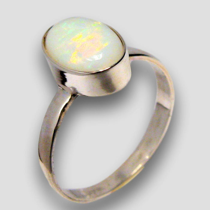 Solid Natural Australian Opal Ring Free Re-Size 7 Silver Gift Jewelry F45
