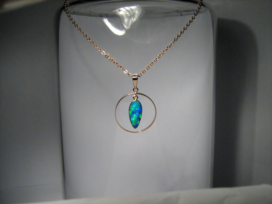 Genuine Australian Opal Pendant 14kt Rose Gold Gem Jewelry 7.4ct Hoop Gift I18