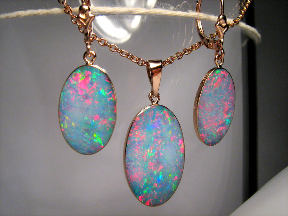 Australian Opal Pendant & Earring Inlay Set in 14k Rose / Pink Gold Gift #I22