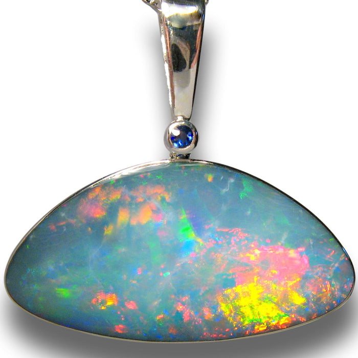 Large Australian Silver Opal Pendant Natural Sapphire Jewelry Gift 17.6ct I87