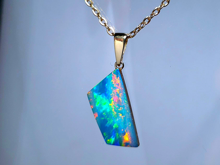 Rare Australian Super Gem Rainbow Rainbow Opal Pendant 14k Gold Gift 7.75ct J26