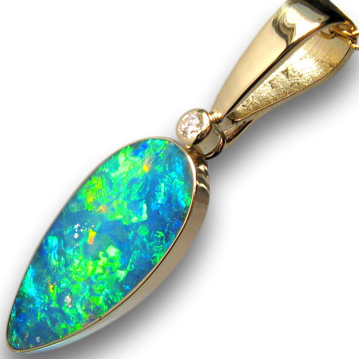 Large Genuine Australian Opal & Diamond Pendant Fine Jewelry Gift 10.7ct I79