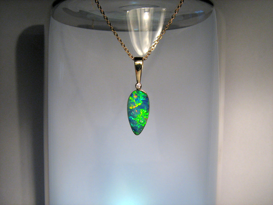 Large Genuine Australian Opal & Diamond Pendant Fine Jewelry Gift 10.7ct I79