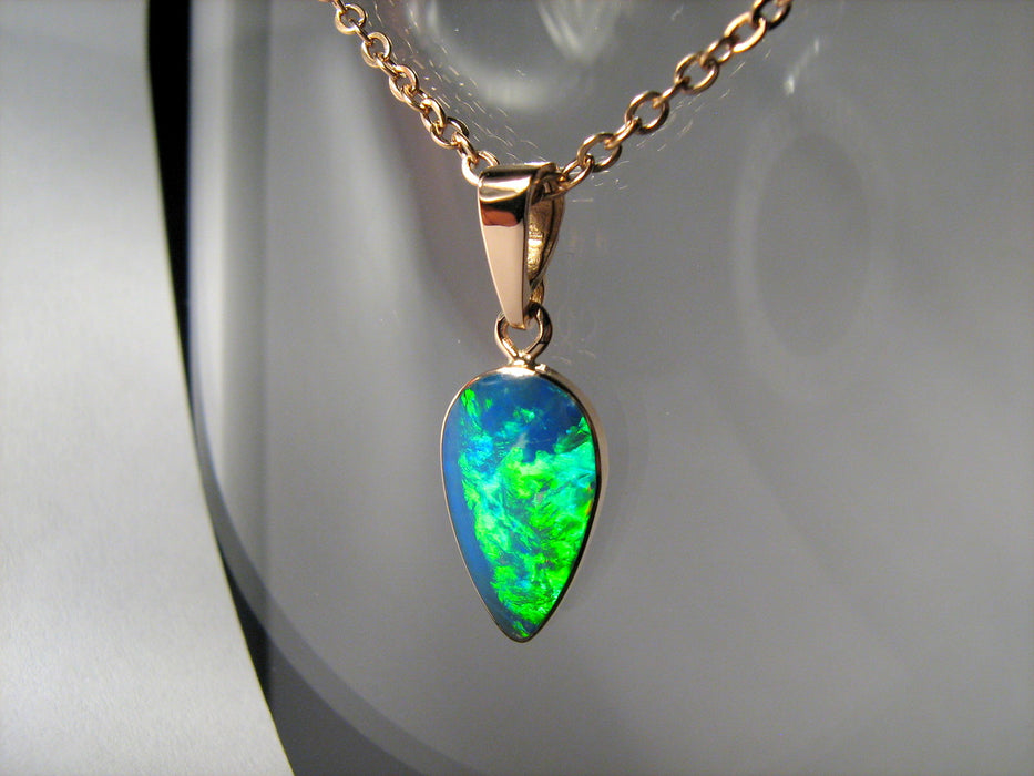 14k Pink Gold Genuine Australian Opal Pendant 3.65ct Emerald Fire! Gift #I16