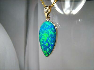 Australian Opal & Diamond Pendant Inlay Stunning Jewelry 14k Gold Gift 7.7ct B94