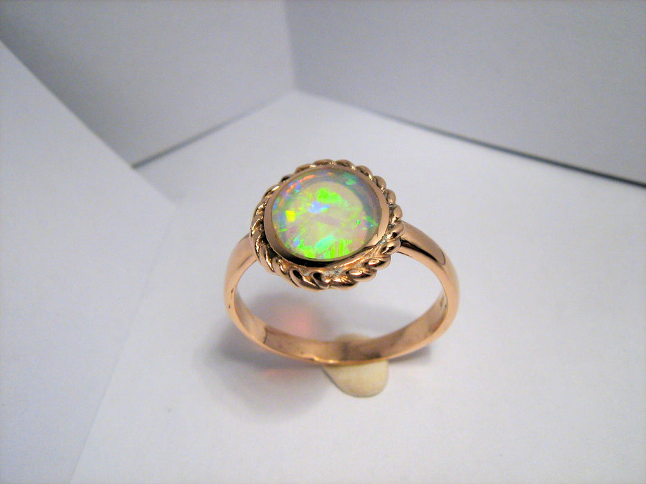Australian Solid Opal Ring Inlay Gem Gift 14k Rose Pink Gold 3.2g Sz 7 E75