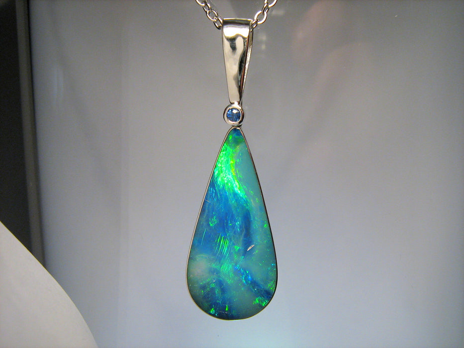 Australian Silver Opal Pendant Natural Sapphire Jewelry Gift 12.5ct I90