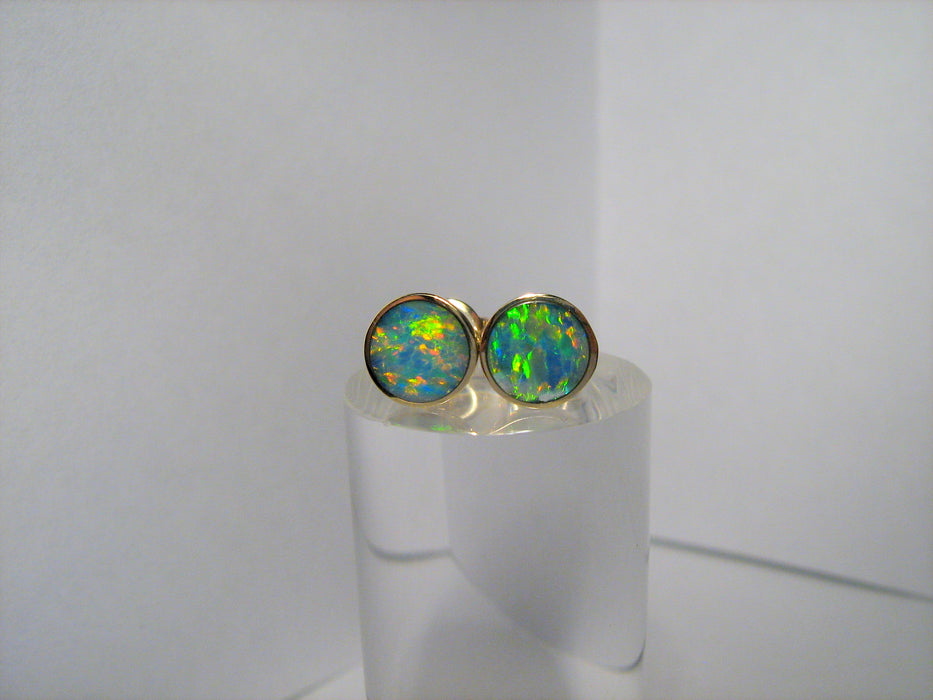 Australian Stud Opal Earrings Inlay Jewelry Gem Gift 7mm 14kt Gold 4.35ct J09