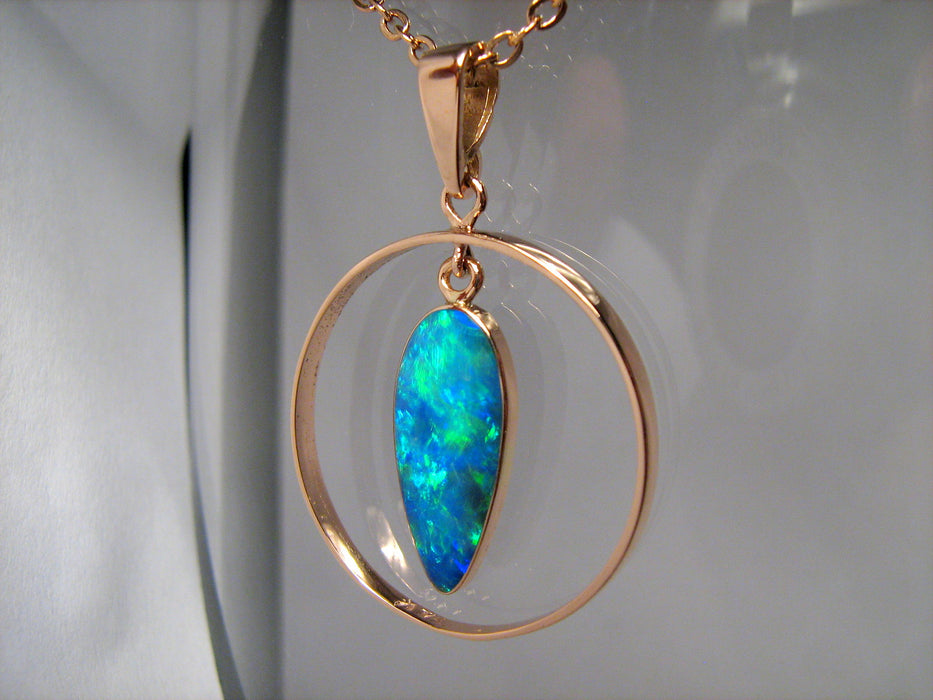 Genuine Australian Opal Pendant 14kt Rose Gold Gem Jewelry 7.4ct Hoop Gift I18