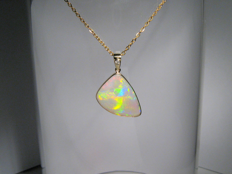 Genuine Australian Solid Opal & Diamond Pendant Fine Jewelry Gem Gift 9.95ct I59