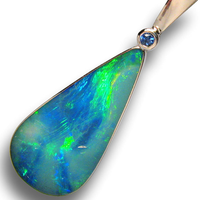 Australian Silver Opal Pendant Natural Sapphire Jewelry Gift 12.5ct I90