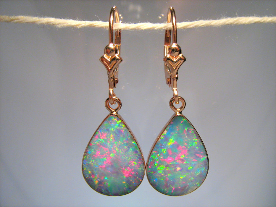 Australian Opal Earrings Rose Gold Dangle Jewelry Gem Gift 11.6ct J02