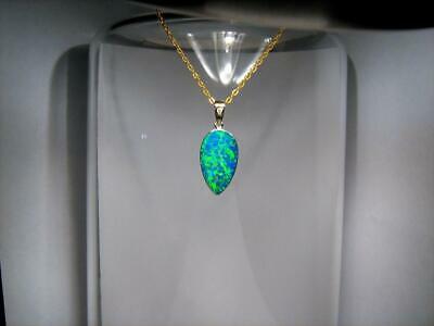 Australian Opal & Diamond Pendant Inlay Stunning Jewelry 14k Gold Gift 7.7ct B94