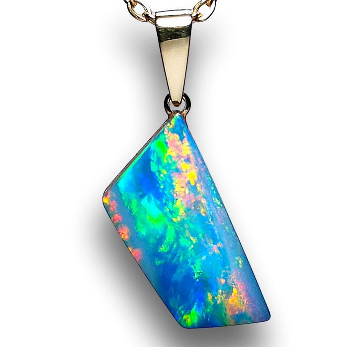 Rare Australian Super Gem Rainbow Rainbow Opal Pendant 14k Gold Gift 7.75ct J26