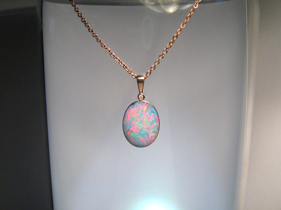 14k Rose / Pink Gold Australian Opal & Diamond Pendant Red Gem Gift 6.95ct J00