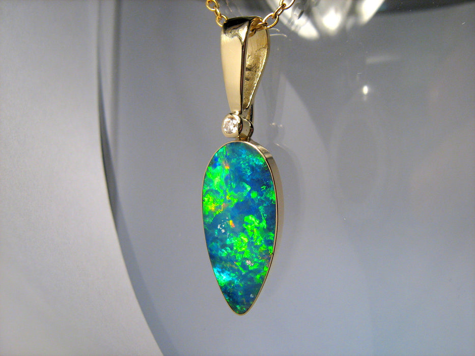 Large Genuine Australian Opal & Diamond Pendant Fine Jewelry Gift 10.7ct I79