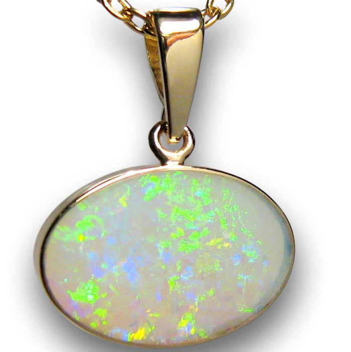 Natural Australian Solid Olympic Crystal Opal 14K Gold Pendant 5.7ct I58