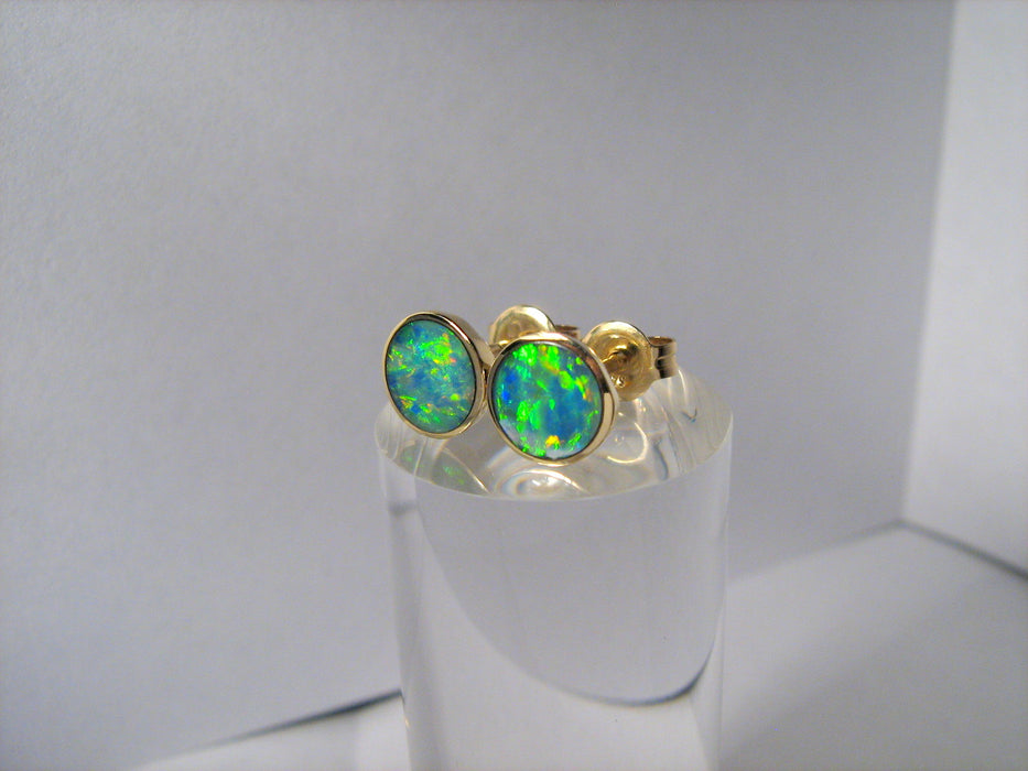 Australian Stud Opal Earrings Inlay Jewelry Gem Gift 7mm 14kt Gold 4.35ct J09