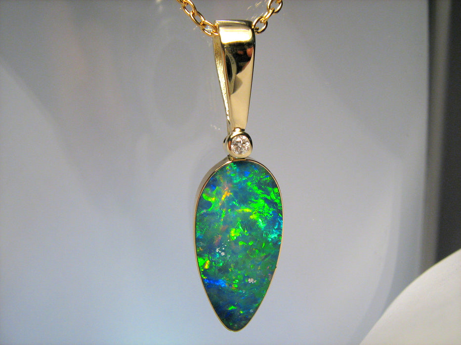 Large Genuine Australian Opal & Diamond Pendant Fine Jewelry Gift 10.7ct I79